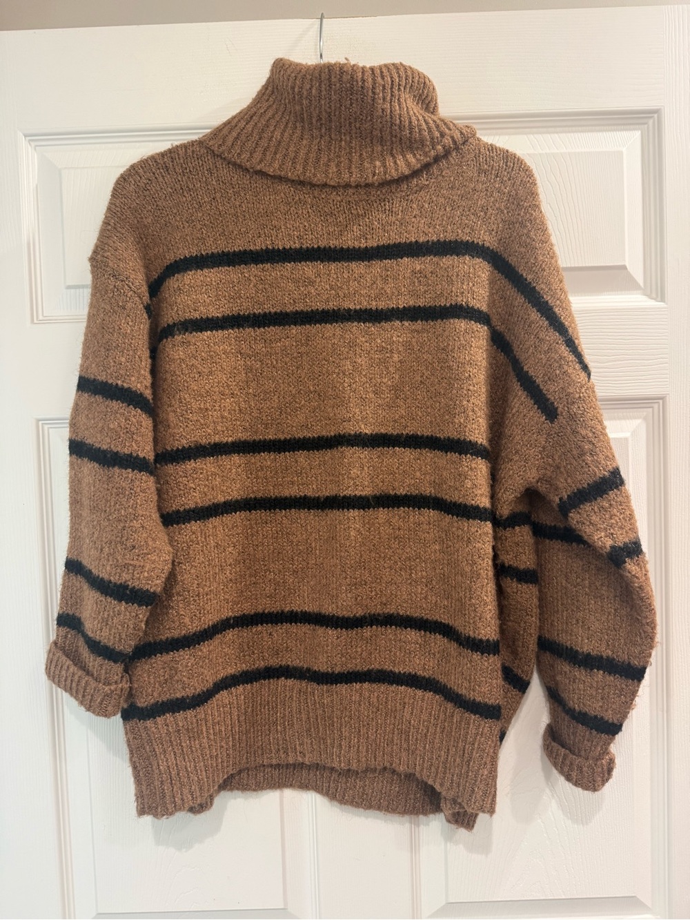 Line & Dot Revolve Veronica oversized turtleneck sweater brown black stripe XS